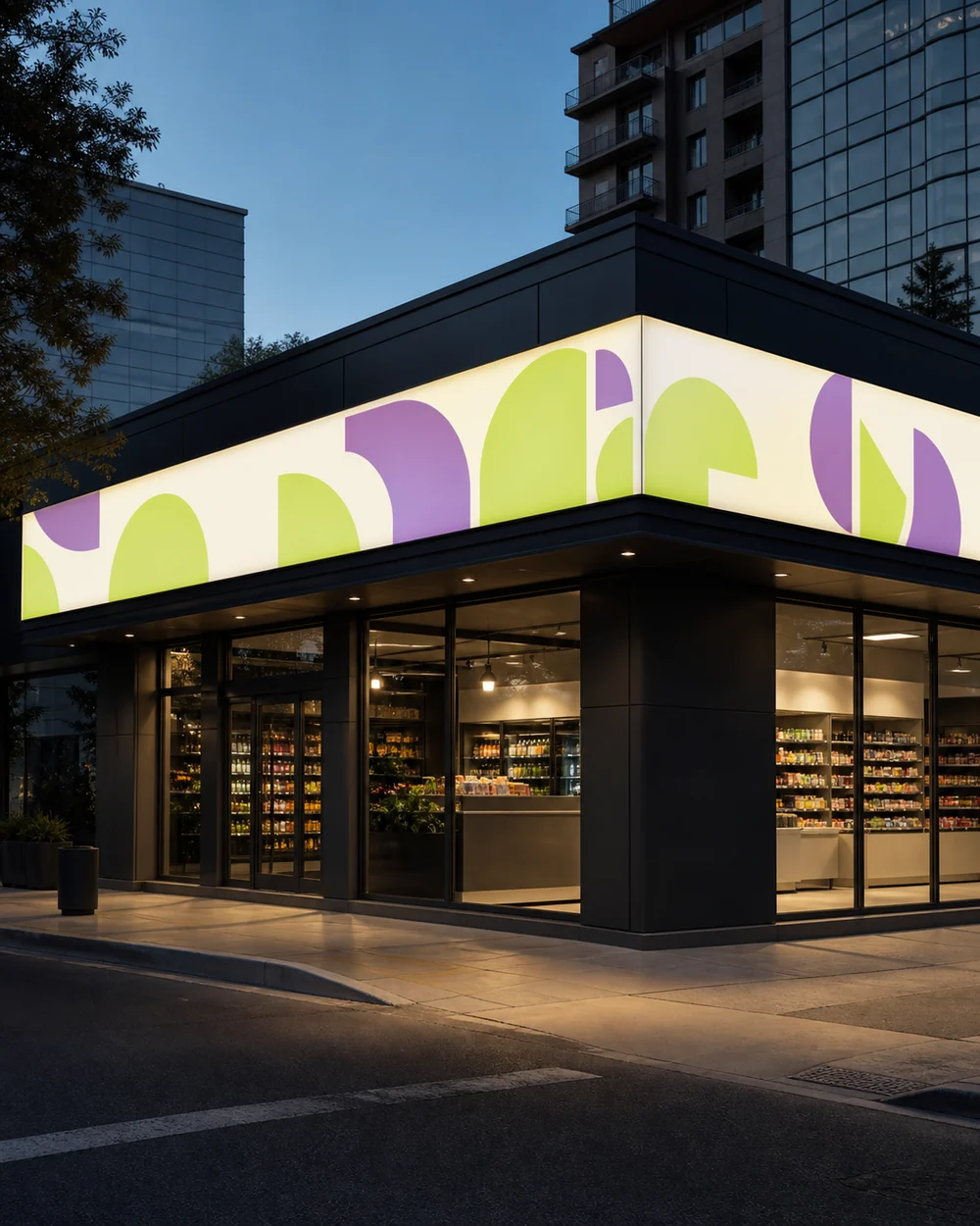 Caja de luz continua en fachada comercial
