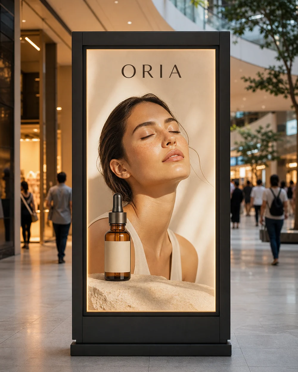 Tótem publicitario ORIA en centro comercial